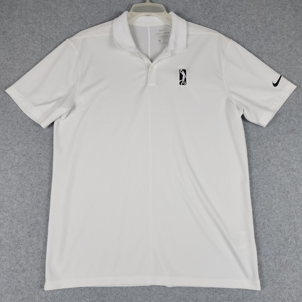 Nike Polo Shirt Mens Medium White Dri-FIT Standard Fit Golf Performance Logo